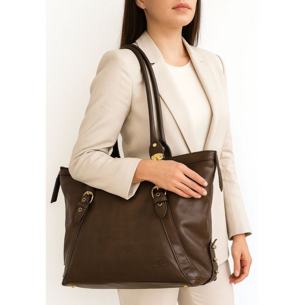 Buffalo Bag Tote Shoulder Handbag Purse Brown Vintage Leather WOMEN'S WOMAN'S